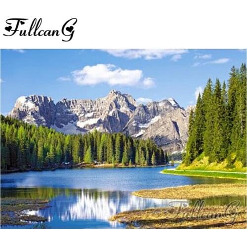 FULLCANG full square/round drill diy diamond painting "snow mountain scenic lake" 5d rhinestone embroidery kits art decor FC194