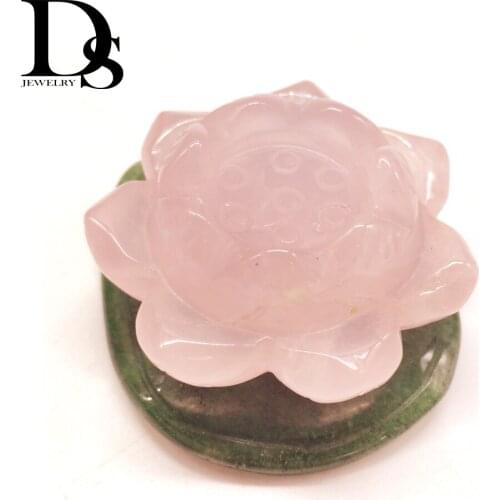 Natural Carved Rose Quartz Lotus Crystal Cute Flower With Green Aventurine Leaf Buddhism Monk Charms