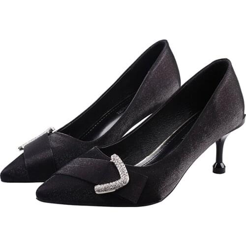 Small Fresh High Heels Female 2019 New The Wild Pointed Rhinestone Shallow Mouth Stiletto Single Shoes Girl Work Shoes