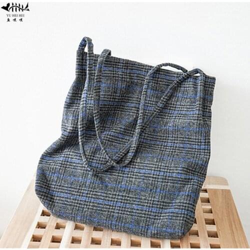 2018 New Vintage Fashion Handbag Purse Bag Women Heavy Duty Plaid Lady Girl Tote Shoulder Bag Travel Book Bags free shipping