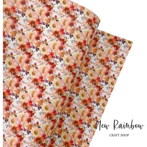New Rainbow 30x138cm/Roll Autumn Yellow Orange Florals DIY Faux Leatherette 1.0mm with felt backing For Making Hairbows