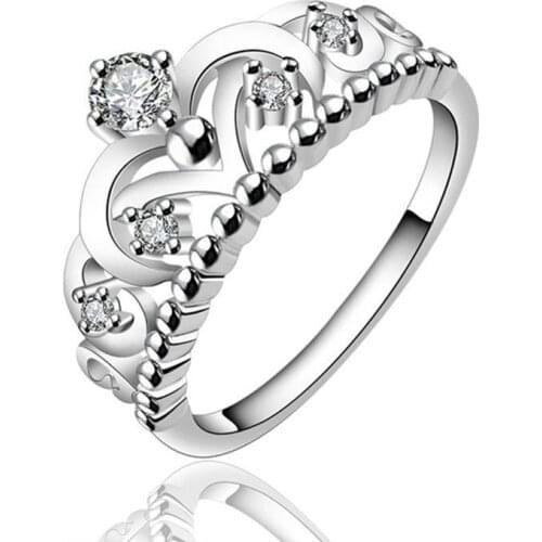 New fashion lady wedding ring cute hot lovely simple high-quality color silver jewelry women Crystal Crown Ring R601