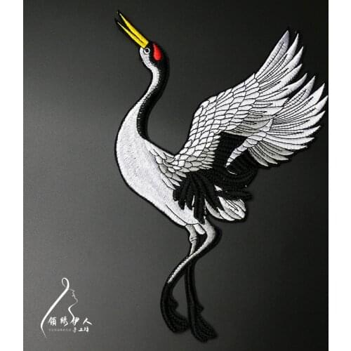 New high quality embroidered patch for clothes, crane design parches bordados big pcs sewing patches for clothing