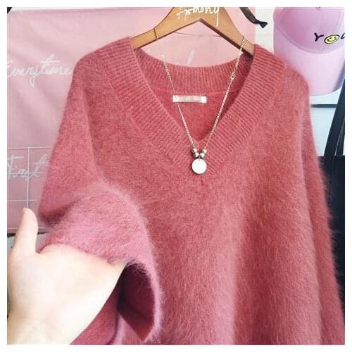 2021 Autumn Winter New Pullovers Loose V-Neck Flare Sleeve Sweater Mink Cashmere Women Fashion Sweater LJ3226 womens sweaters