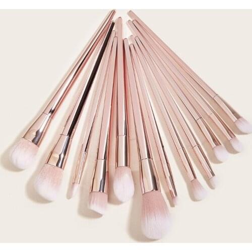 R3MF 12pcs/set Portable Foundation Makeup Brush Powder Blusher Cosmetic Tool Fashion Purple Betel Gold Nail Art Dust Remover