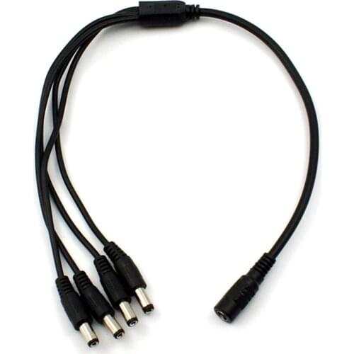 DC Power Splitter 4 Way Power Splitter Cable 1 Female to 4 Male Cord for IP AHD TVI CVI Security CCTV Camera 5.5mm / 2.1mm