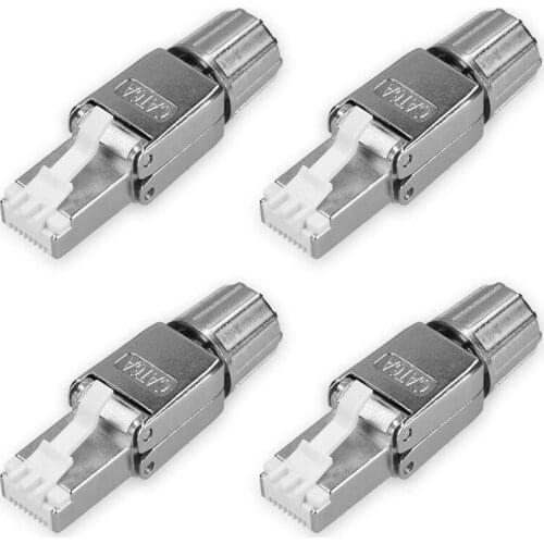 RJ45 Network Connector Pack -Set of 4 Cat6A RJ-45 Network Connectors -Shielded Cat 6A Ethernet Cable Strain Relief Plugs