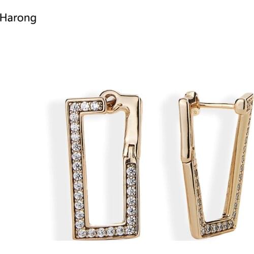Harong Luxury Copper Stud Earrings Women Gift Zircon Trendy Jewelry Party Gold Geometry Korean Girls Small Earrings