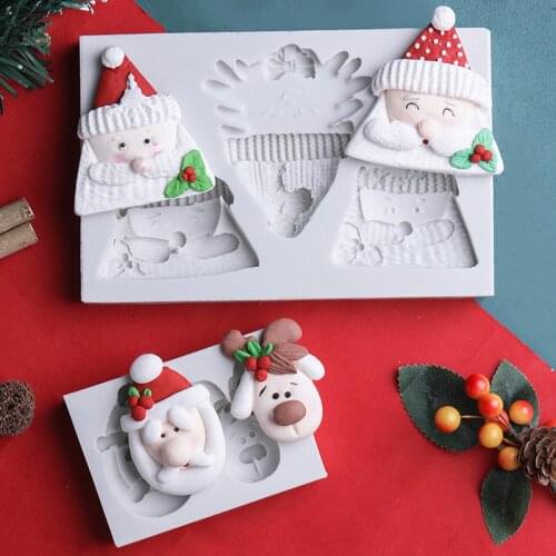 Santa Christmas Tree Elk Mould Silicone Mold Fondant Cake Decorating Tool Gumpaste Sugarcraft Chocolate Forms Bakeware Tools