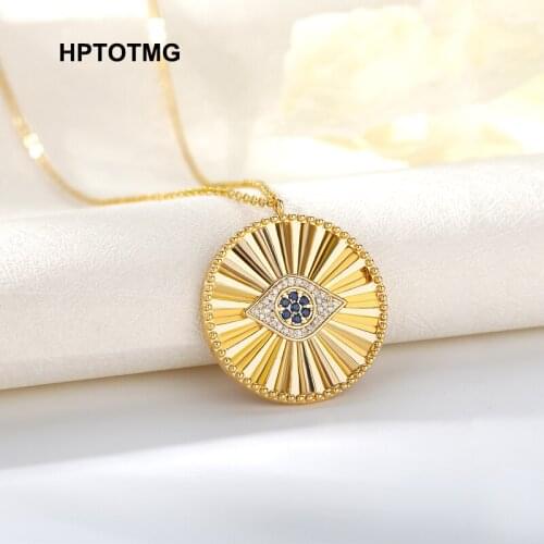 Blue Zircon Evil Eye Pendant Necklace for Women Silver Color Gold Chain Goth Choker 2021 Trend Jewelry Accessories Party Gifts