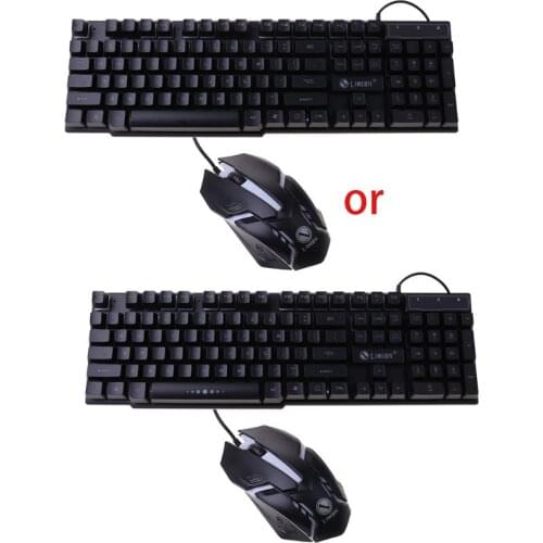 LED Light Backlight Mechanical Feel Gaming Keyboard and Wired Mouse Combo Set LED Light for Computer PC QXNF