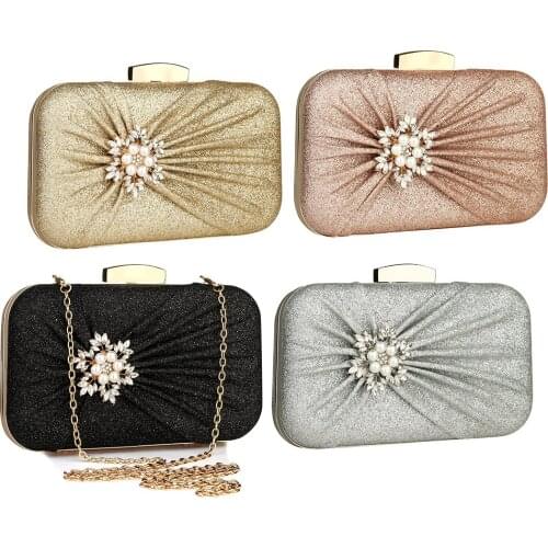 Solid Shinny Leather Evening Bags Elegant Rhinestone Clutch Bags Female Rectangle Wedding Small Pouch Purse Vintage Shoulder Bag
