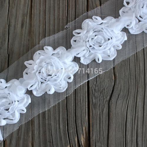 Swirl shabby flower trim Chiffon Rose flower trims,rose chiffon flower White 1 yard