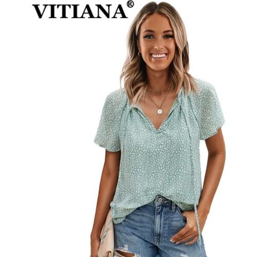 VITIANA Women Summer Casual Tshirt Beach 2021 Female Short Sleeve V-Neck Loose T-shirt Femme Pullover Pink Tops