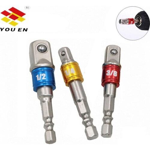 YOUEN 3Pcs Drill Socket Adapter Impact Drill Extension Drill Bits Bar 1/4 3/8 1/2 Size Hex Shank Square Head Drill Bit