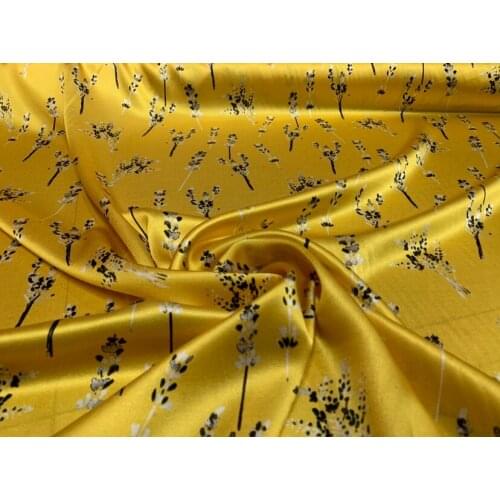 Yellow Spring and Summer Retro French Floral Silk Fabric Mulberry Silk Stretch Satin Cheongsam Dress Silk Scarf Shirt Fabric