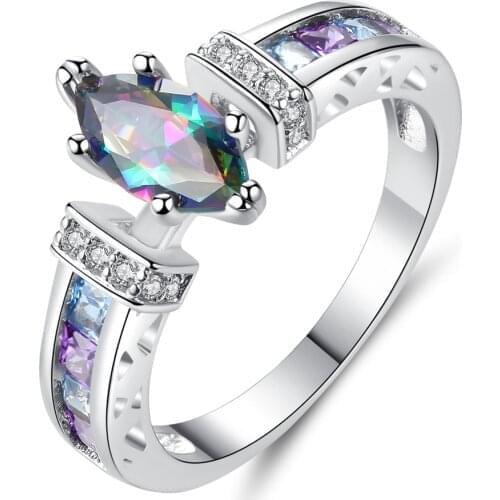 Women Rings Rainbow Romantic Oval Zircon Rings Classic Wedding Rings Womens Ring Party Jewelry Girlfriend Surprise Gift