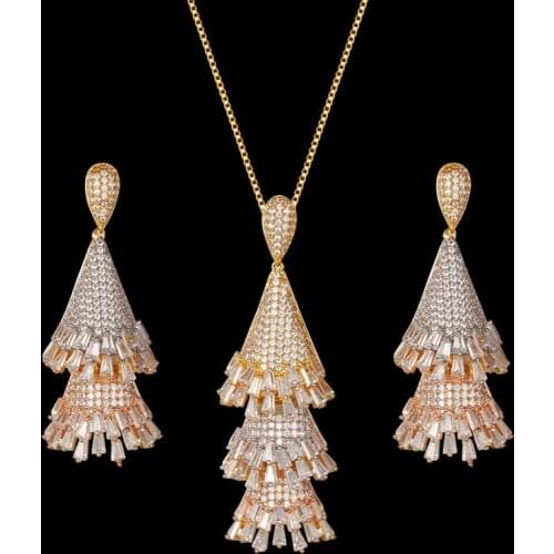 Zlxgirl jewelry 2021 Hot sale Mixed plated color flower pendant with earring jewelry sets fine womens wedding bridal necklace