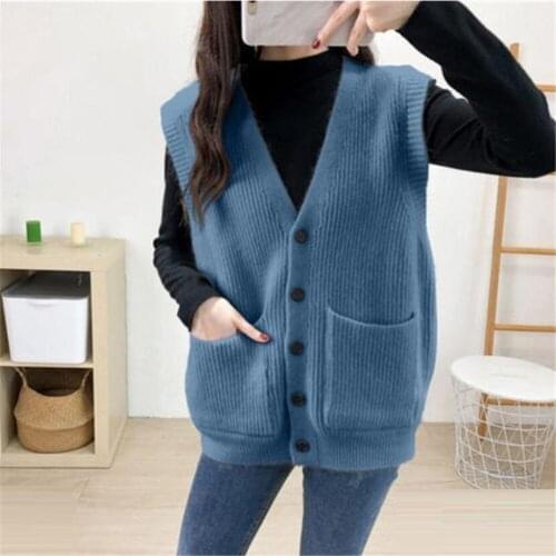 2021 Spring Autumn Korean Women Knitted Sweater Cardigan Sleeveless Female Vest Solid Ladies V-Neck Tops Girls Waistcoat Sweater