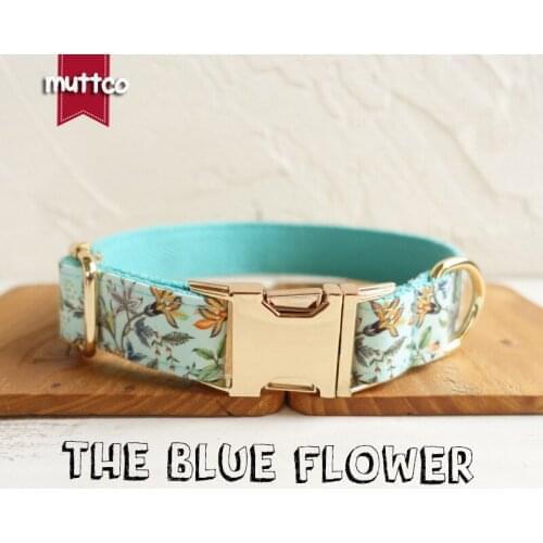10pcs/lot MUTTCO creative fresh style dog collars with floral THE BLUE FLOWER handmade adjustable dog collar 5 sizes UDC060J