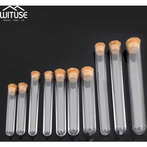 10pcs/pack Lab Test Tube With Cork Stoppers 15x150mm Laboratory Transparent Plastic Round Bottom School Educational Scented tea