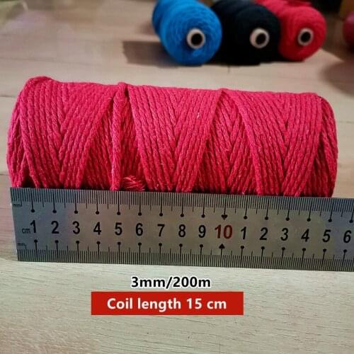 3mmx200m 500g Diameter Color Cotton Rope Diy Hand-Woven Thick Cotton Thread Woven Tapestry Binding Decoration Rope