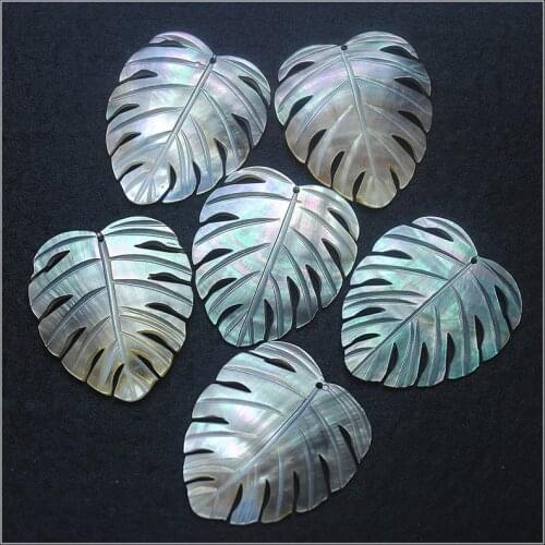 3pcs natural saltwater shell pendants leaf shapes black shell 38x35mm white shell beads for women necklace making accessories