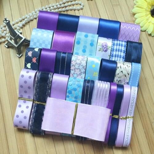 33 Yards/Set----DIY Hair Bow Material Purple And Blue Color Mix Ribbon Set