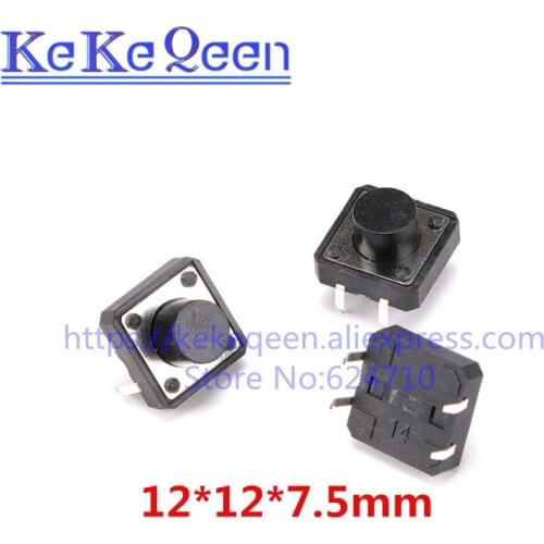 50Pcs/Lot 12x12x7.5 12x12x7.5MM Touch Button Micro Switch Direct Plug-in Self-reset 12*12*7.5mm keys button DIP 4PIN 12*12*7.5