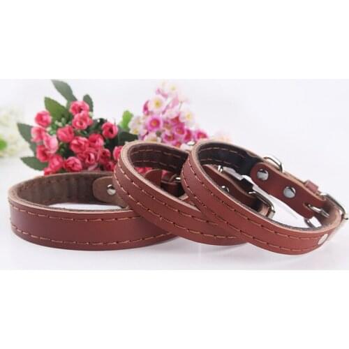 50Pcs/Lot Pet Supplies Wanda Dog Collars High Quality Yellow Leather Sewing Collars Cowhide Pet Collars