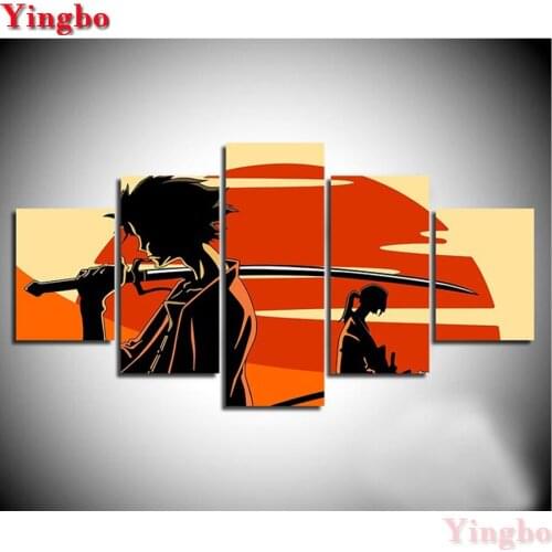 5D DIY Full square round Diamond Painting Japan Anime Samurai Diamond Mosaic Rhinestone Embroidery Cross Stitch 5 pcs/set