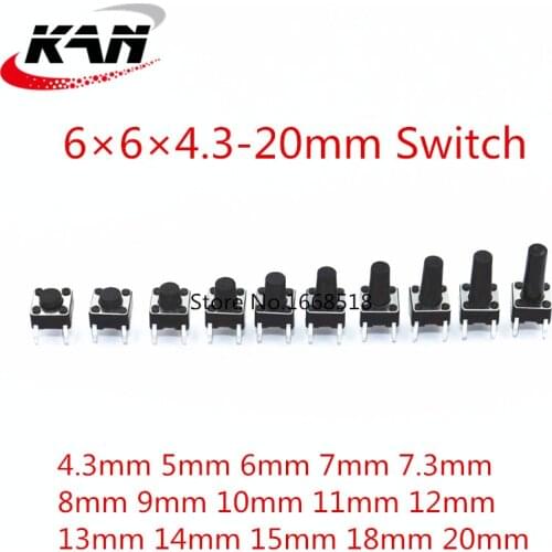 6x6mm Panel PCB Momentary Tactile Tact Mini Push Button Switch DIP 4pin 6x6x4.3/5/6/7.3-20 MM 6*6*4.3MM 5MM 6MM 7MM 8MM - 20MM