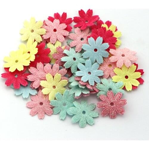 50/100Pcs Mixed Glitter Colourful Flower Felt Appliques for DIY Sewing Supplies Kids Headware Craft Sequin Accessorie