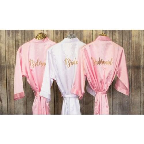 CUSTOMIZE TITLE COLOR wedding Bachelorette Bridesmaid bride satin pajamas robes maid of honor kimonos gowns gifts party favors