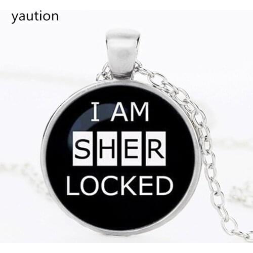 3/Color Necklaces I am Sherlock letter pattern Pendant Necklace Cabochon Sherlock Statement Chain Necklace vintage Jewelry