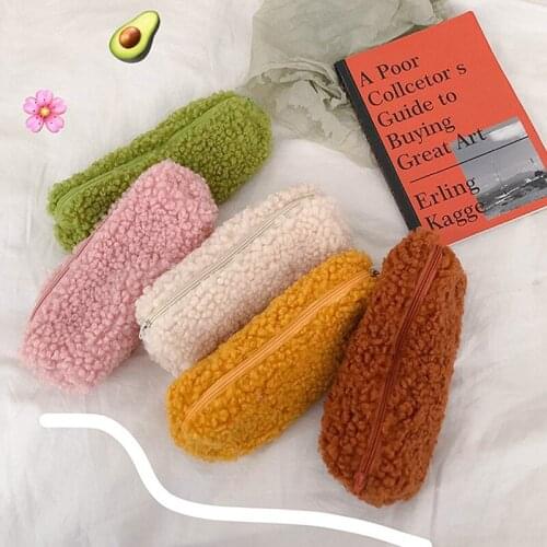 1Pcs Lambswool Pencil Case Pen Pouch Plush Kawaii Zipper Bags Cosmetic Make Up Organizer Pouch School Office Stationery Supplies