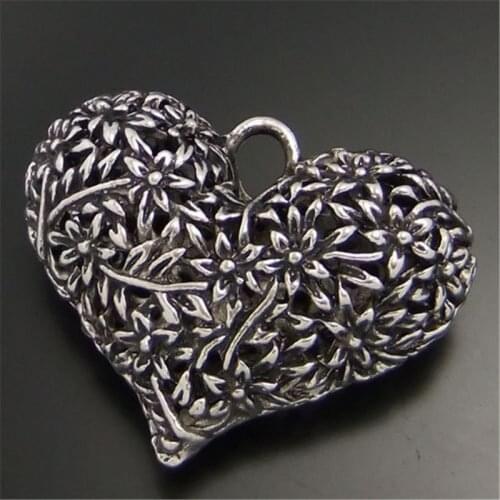 GraceAngie 4PCS Antique Tone 3D Floral Big Heart Shaped Charms Pendant For Wedding Jewelry DIY Accessory Women Necklace