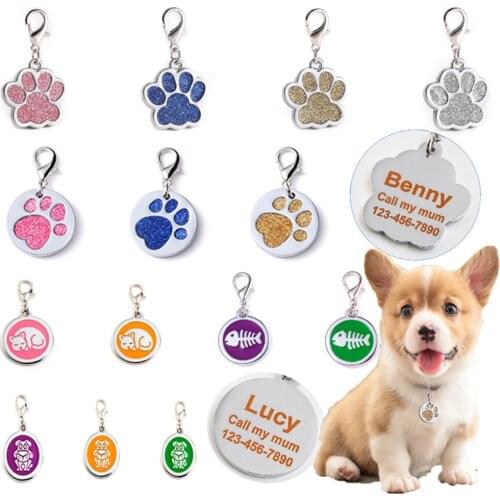 Custom Dog Tag Personalized Engraved Pet Puppy Collar Accessories Engraved Cat Puppy ID Tag Metal Paw Nametag Pendant Anti-lost