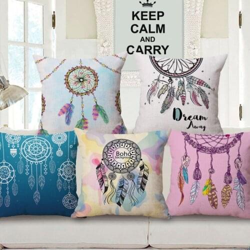 Indian Dream Catchers Cushion Covercolor Feather Flower Printing Pillow Cases Bedroom Decorative Throw Pillowcase Offices Decora