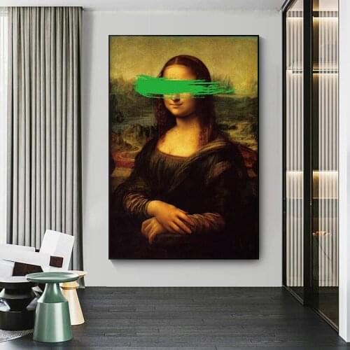 The Mona Lisa By Leonardo Da Vinci Canvas Paintings Reproductions Cover Eyes Fun Wall Art Pictures for Living Room Decoration