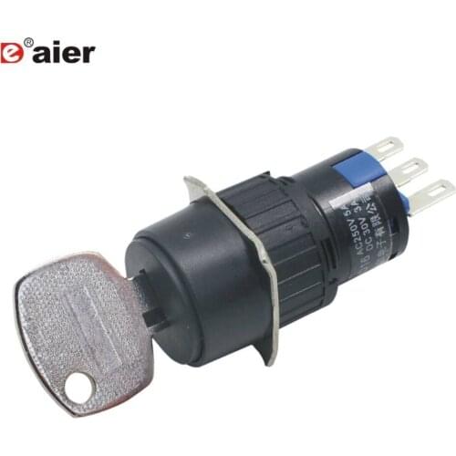 30PCS A16-22ZK3 3 position 16mm ON-OFF-ON 250V 3 taps push button switch with key