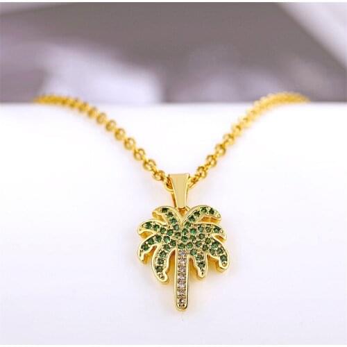 Coconut Tree Necklaces for Women Gold-Plate Copper Micro-Paved AAA Jewelry Stainless Steel Zircon Necklace Pendant High Quality