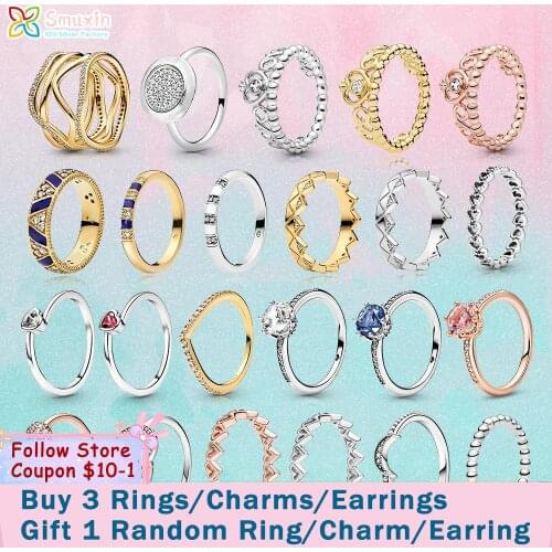 Smuxin Crown Rings 925 Sterling Silver Rings Sparkling Geometric Princess Tiara Crown Swirling Line Rings 925 Silver Women Rings