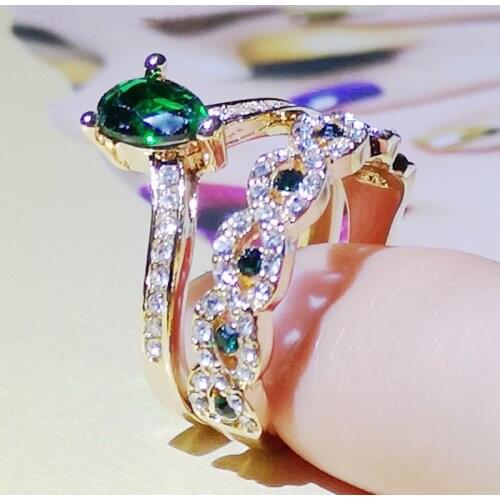 2PCS Luxury Crystal Zircon Anillos Gold Rings Set for Women Jewelry Wedding Statement Ring Engagement Valentines Day Anel Gifts