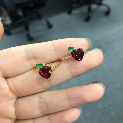 Womens Fashion Crystal Ring Set Cute Fruit Gem Ring Combination Jewelry Red Apple Ring Couple Girl Child Sweet Gifts