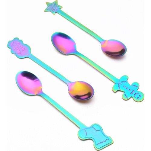 Colorful Christmas Stainless Steel Coffee Spoon Gold Snowman Ice Cream-Small Spoon Dessert 8 Colors Stir Kitchen Accessories