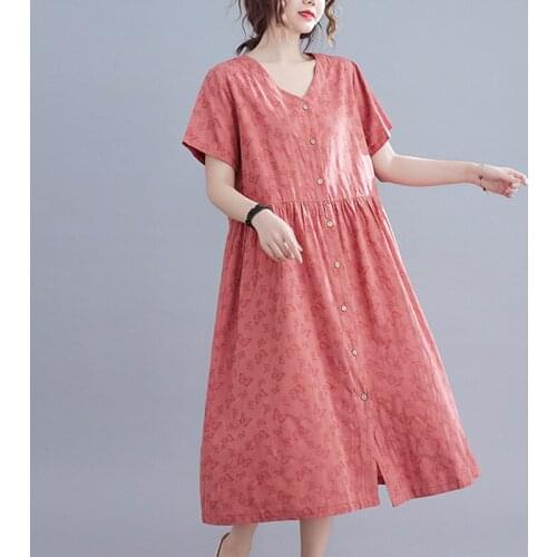 Summer Dress 2021 New Arrival Loose Summer Dress Korea Fashion Print butterfly Cotton Linen (Jacquard Women Travel Casual Dress