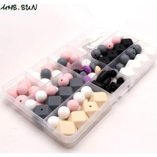 MHS.SUN BPA Free Chewable Beads DIY Set Baby Teething Silicone Beads Pacifier Clip DIY Jewelry Accessories Kits For Infant New
