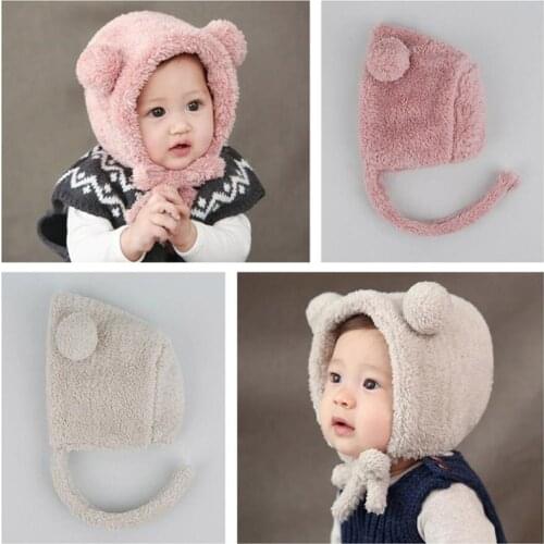 Kawaii Bear Ear Newborn Baby Hat Cap Plush Thick Winter Warm Baby Girls Boys Hat Beanie Bonnet Cute Kids Hat With Ear Warmer