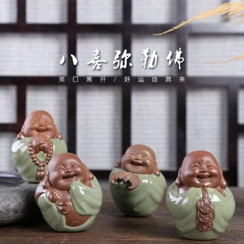 Mini Eight Maitreya Buddha Little Monk Kung Fu Product Creative Tea Art Tea Table Statuette decorative tea tray CN(Origin)